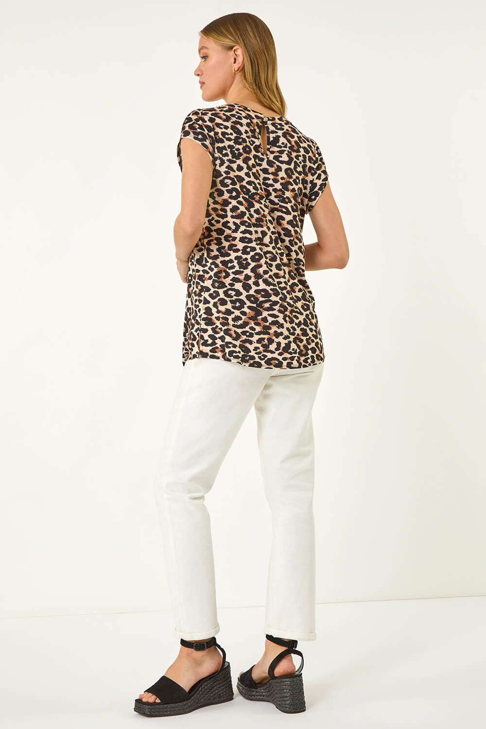 Roman Pleated Animal Print Shell Top