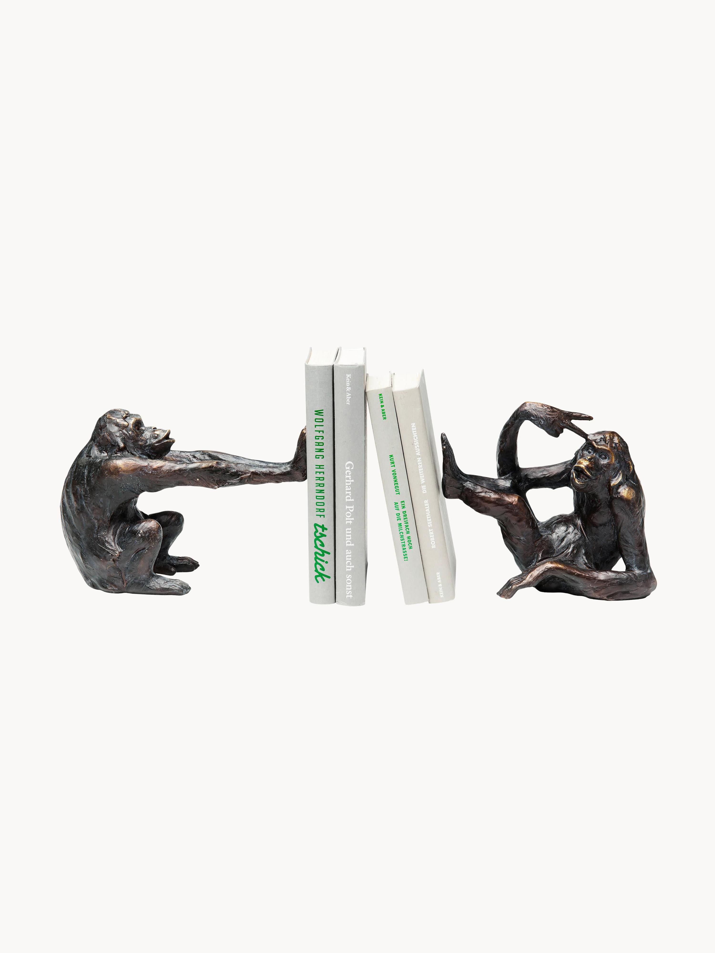 Handgefertigte Buchstützen Monkey Kare, 2er-Set
