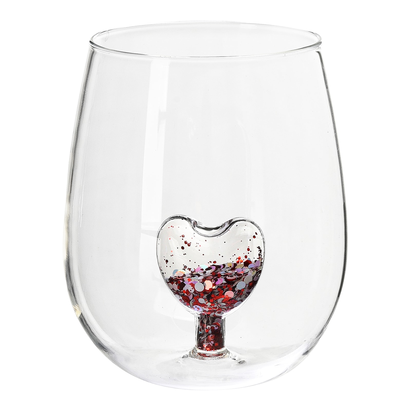 Wasserglas Glitter-Herz Rot, ⌀ 9 cm, H 170 mm
