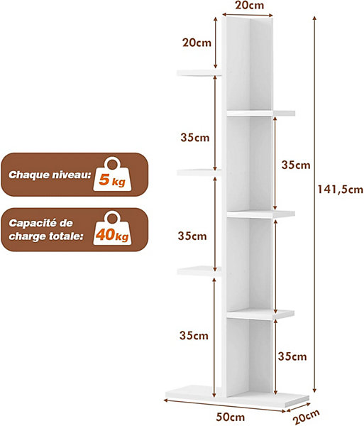 Etagere Rangement Bibliotheque Polyvalente a 7 Niveaux en MDF Support de Pots Porte Plante pour Salon Charge 40KG 50x20x141cm