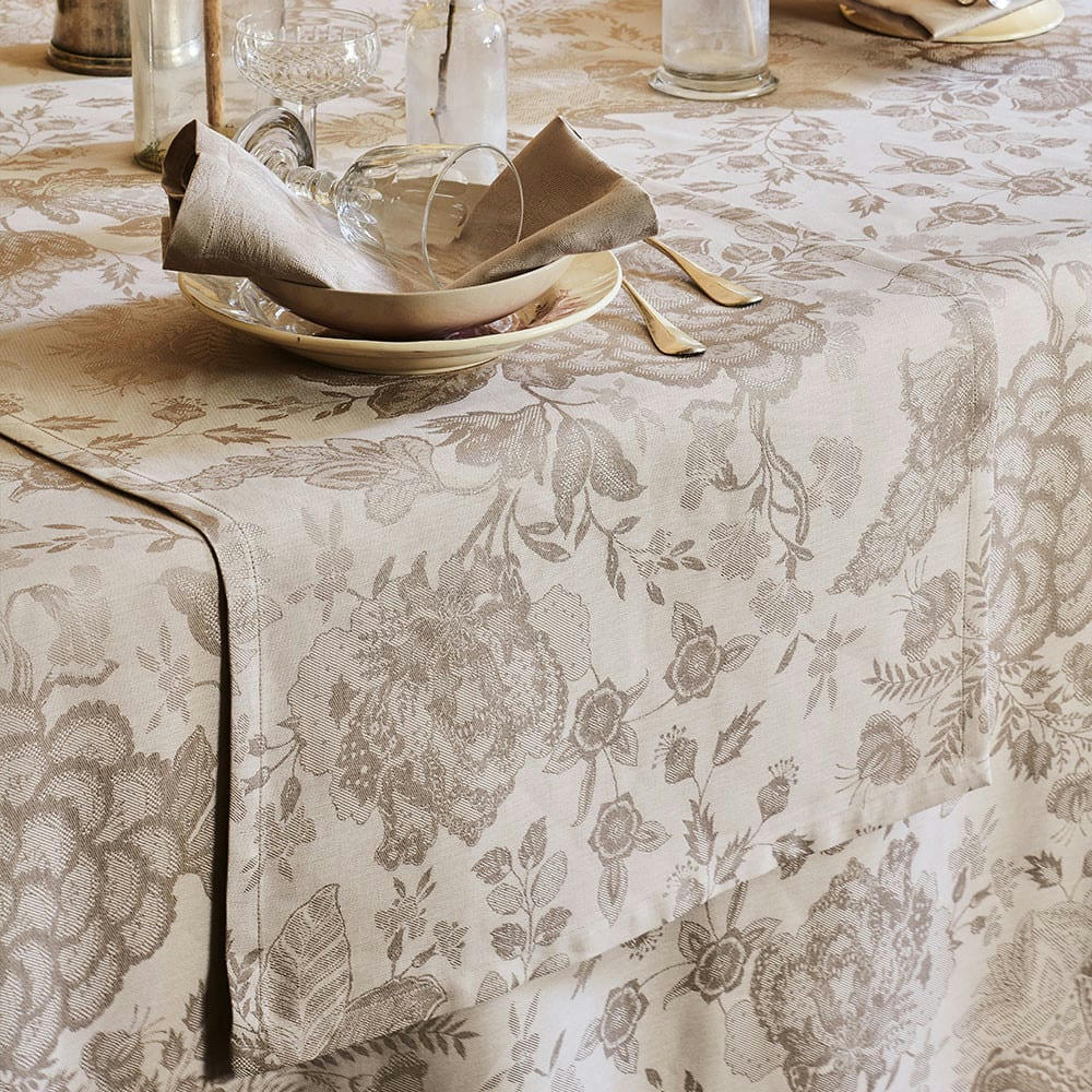 MILLE GIVERNY NATUREL - Chemin de table antitache déperlant métis lin & coton beige 174X54