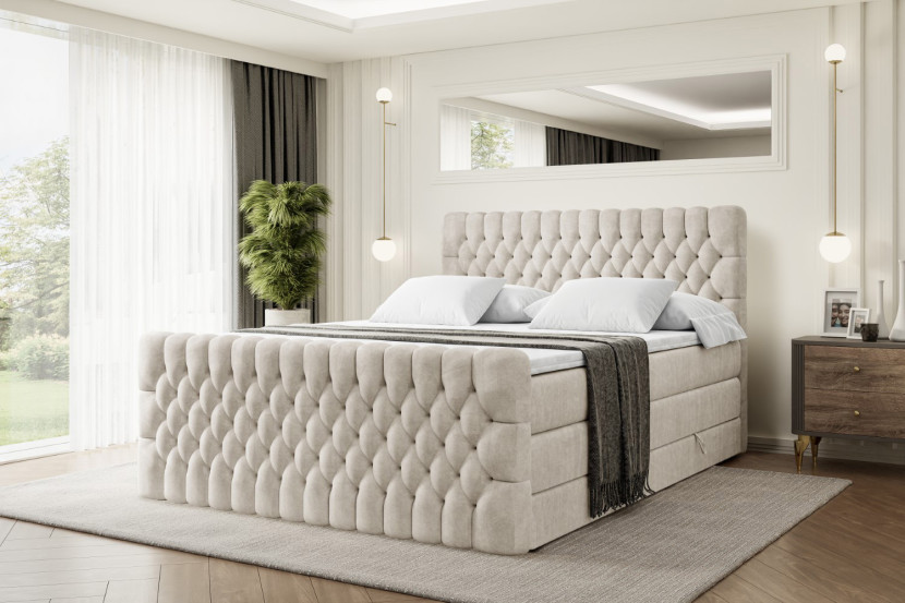 Łóżko kontynentalne z pojemnikiem i materacem H3|H4 SERENE-Z KING 120x200cm