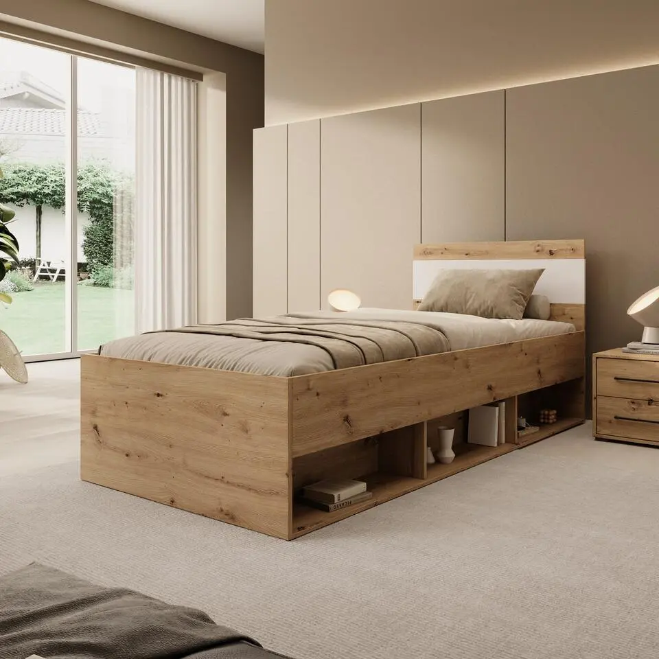 Meubella - Brussel - Eenpersoonsbed - Eiken - 90x200 cm