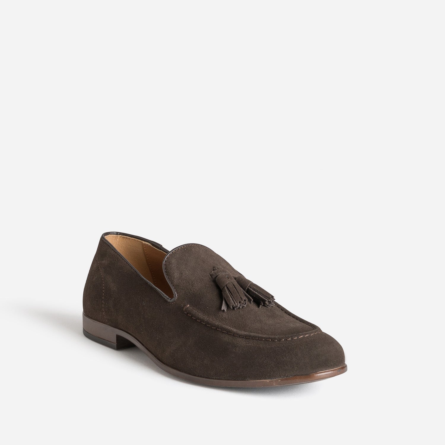 Mocassin marron cuir velours à pampilles