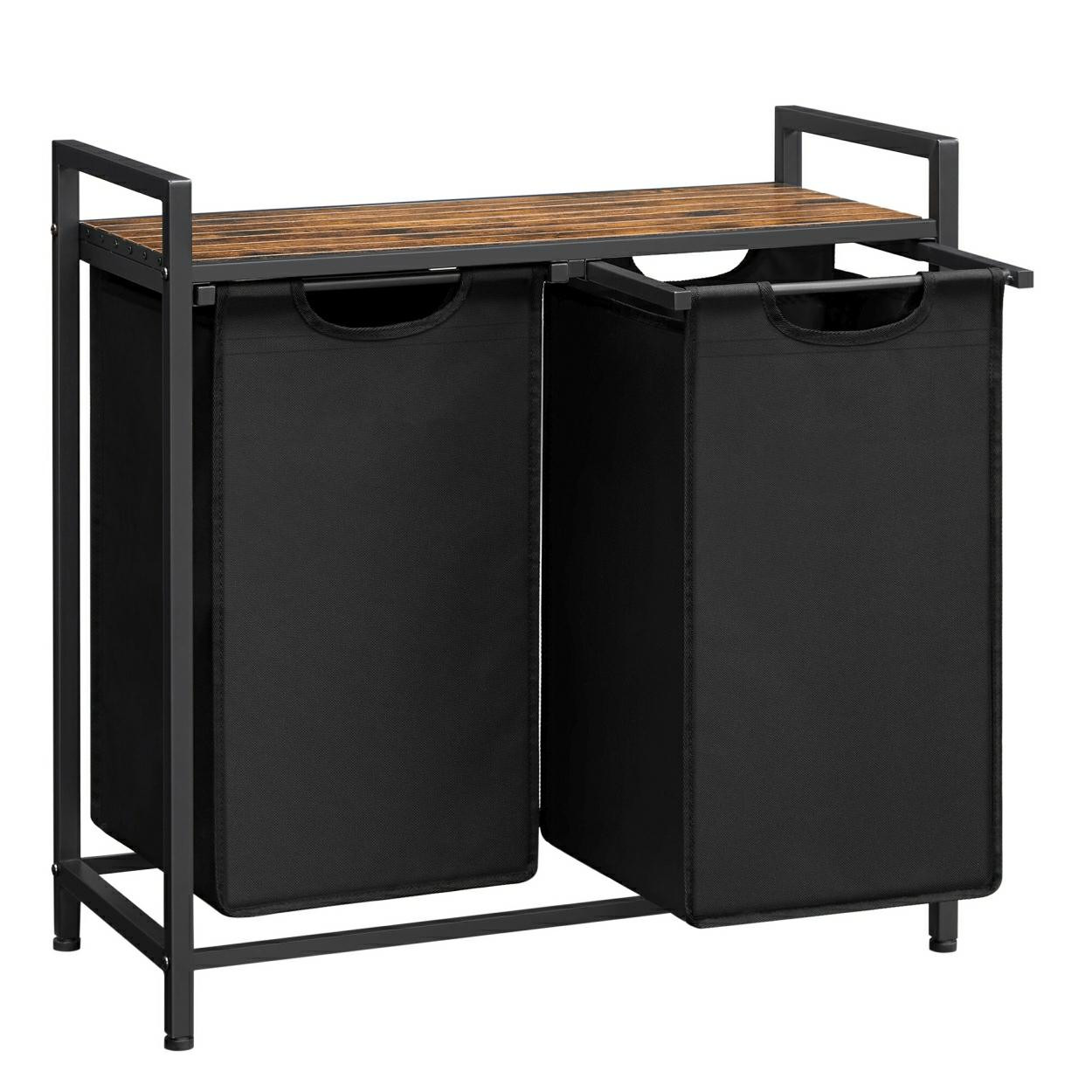 Kosz na pranie stojący 2 komory loft z półka do łazienki pralni 2x46 L