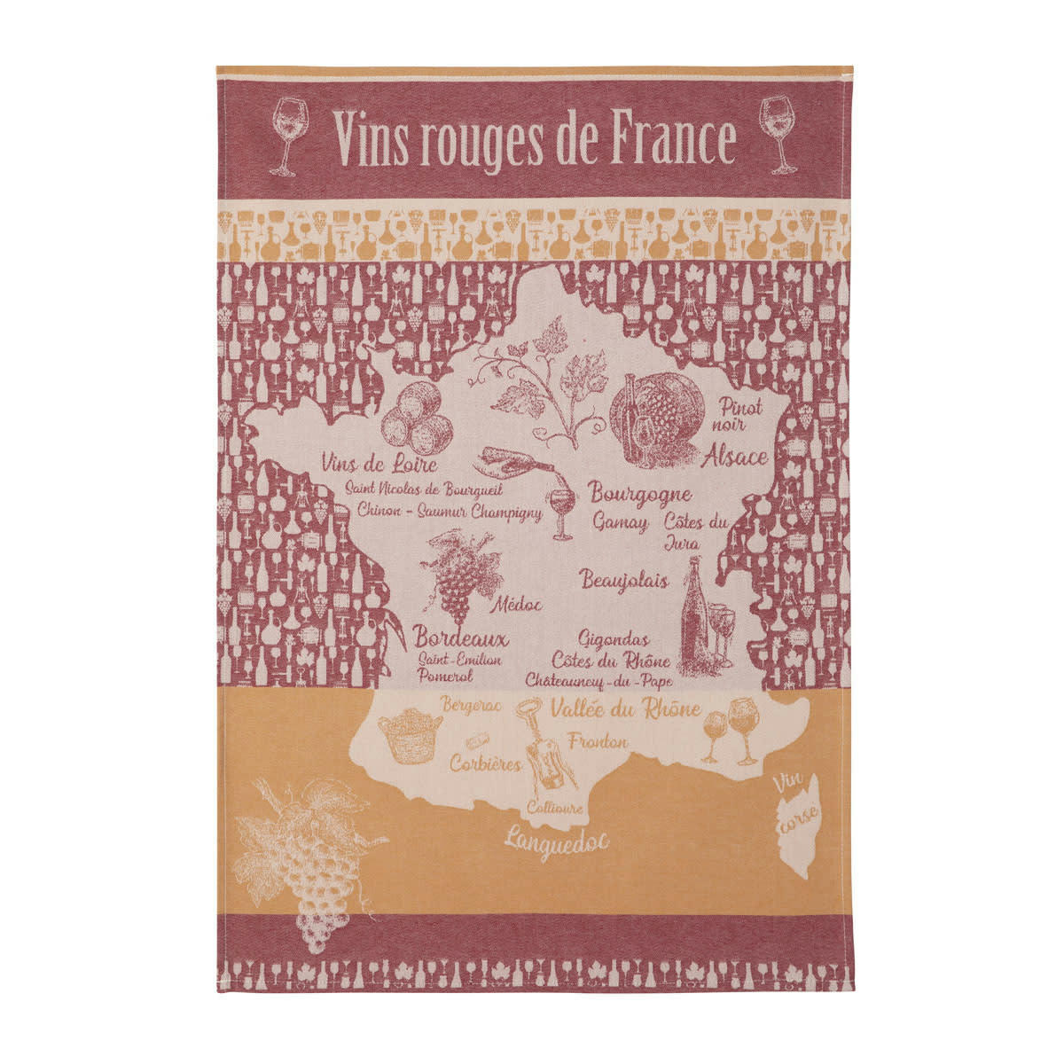 VINS ROUGE DE FRANCE - Torchon en coton rouge 50x75