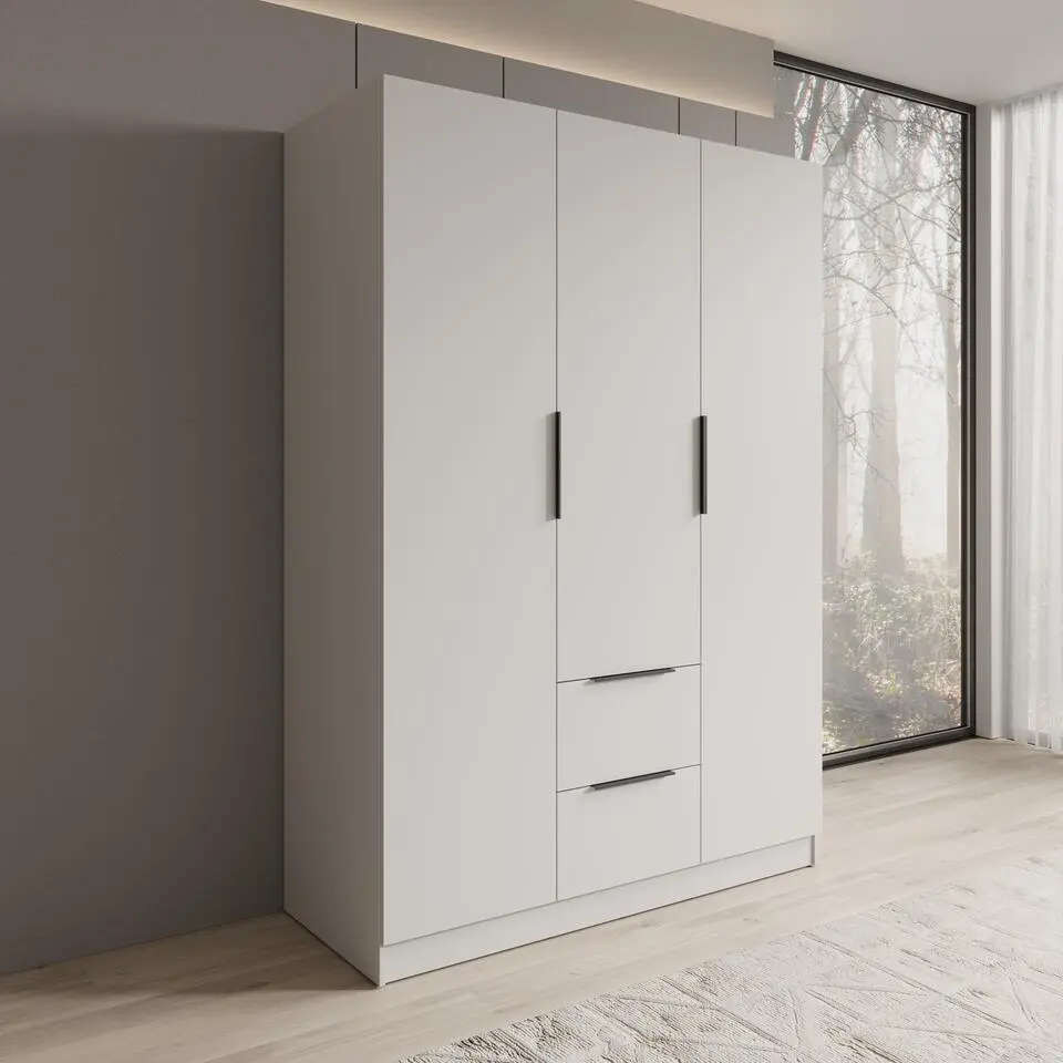 Meubella - Caliero - Kledingkast 3-deurs - Wit - 150x60x216 cm