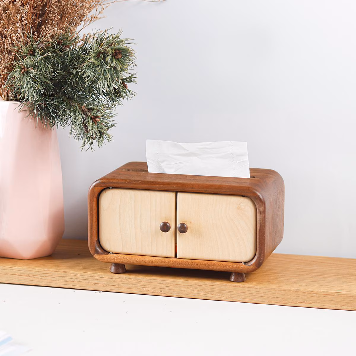 Mini Wooden Tissue Box, Handmade Creative Cabinet-design Tissue Box Cover for Small Packs, Housewarming gift, Japandi Wooden Home Decor