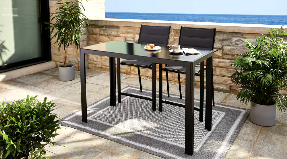 CANVAS Mercier Outdoor Patio High Dining Table with Tempered Glass Tabletop, Black