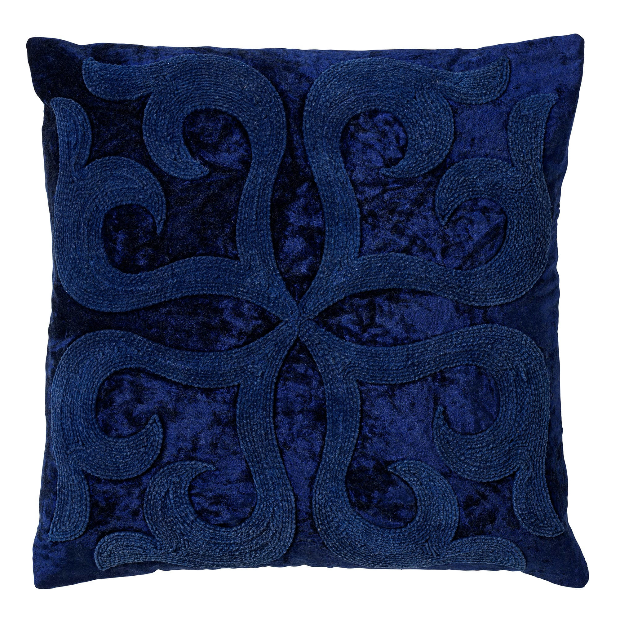 AVALON - Coussin - bleu en velours 45x45 cm avec motif fleuri