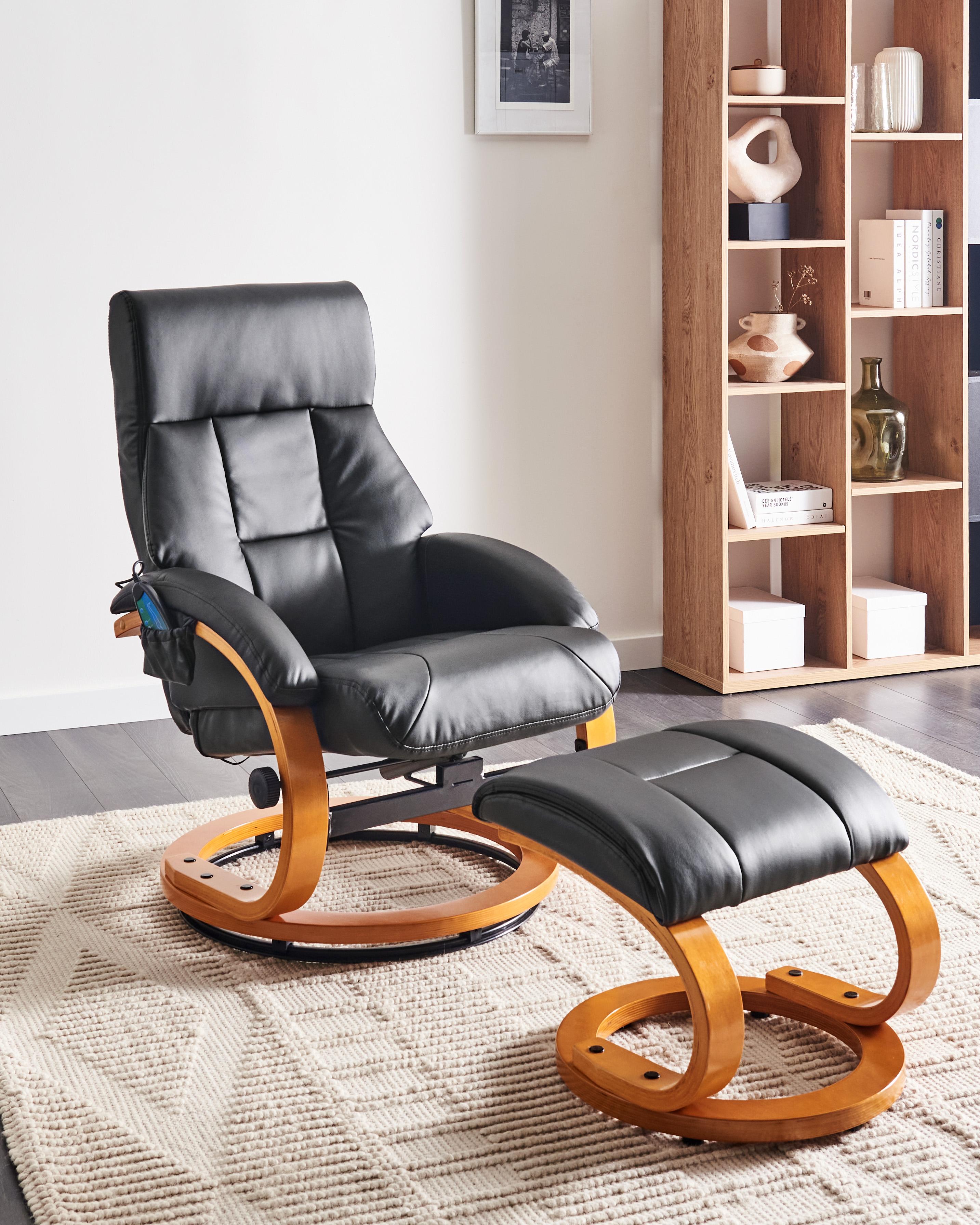 Massage Chair FORCE with Footstool Faux Leather Black