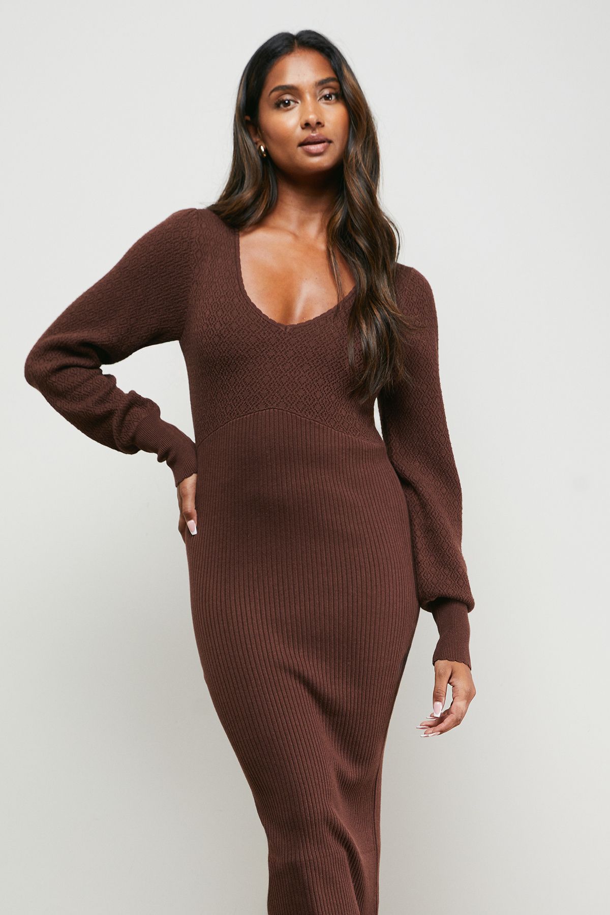 Oasis Scallop Neck Knitted Midi Dress