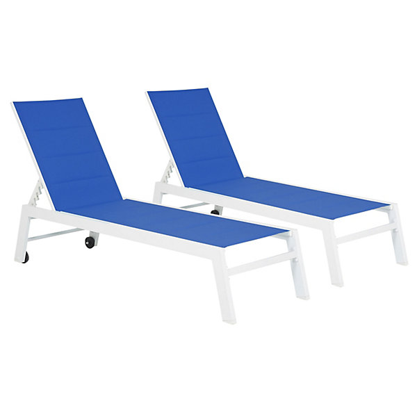 Lot de 2 bains de soleil BARBADOS en textilène bleu - aluminium blanc - HAPPY GARDEN