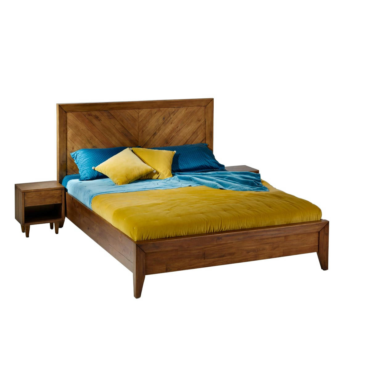 BRADLEY - Lit 160x200 cm en bois massif teinte noyer