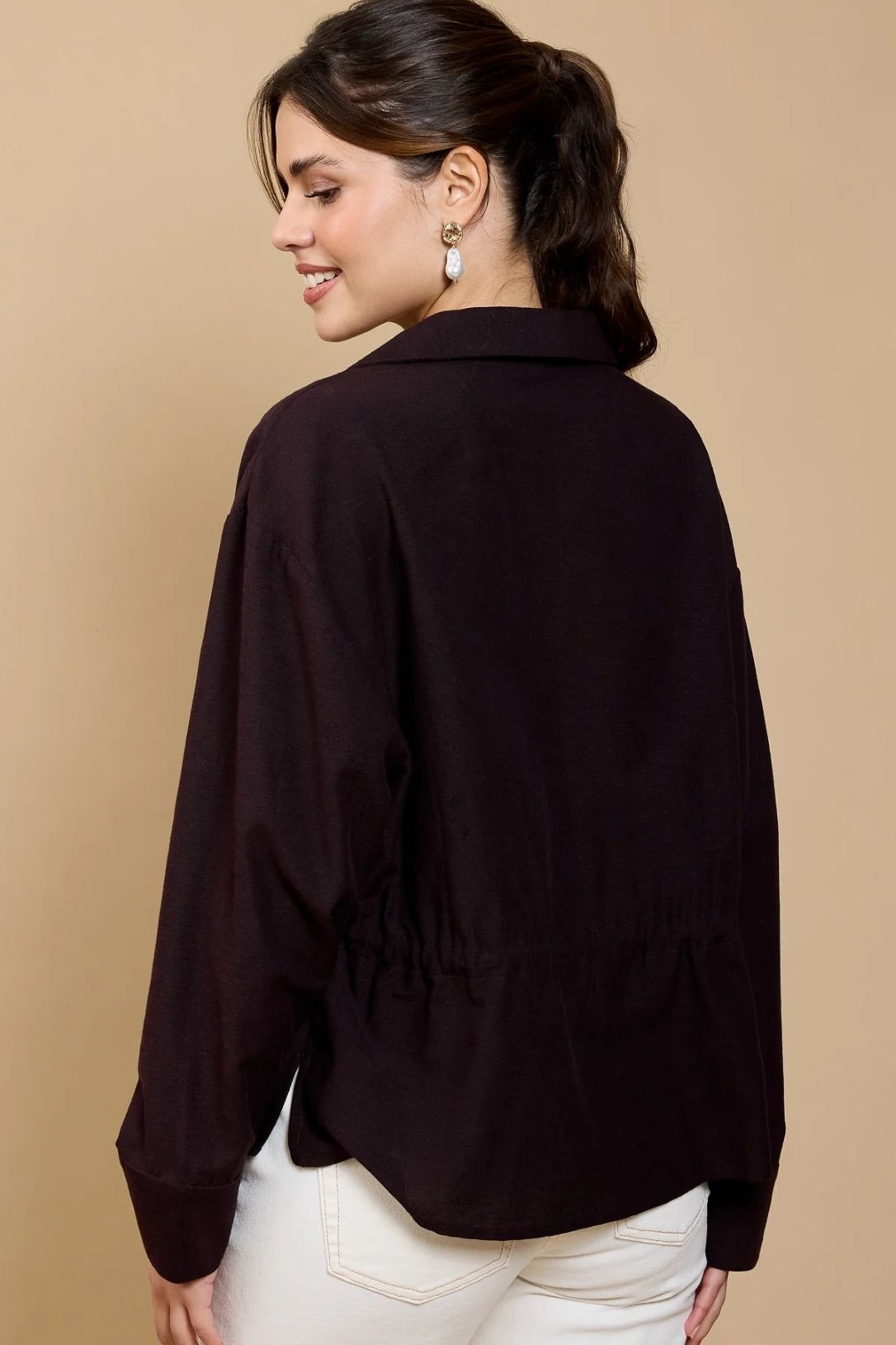 Little Mistress Brown Tie Detail Blouse