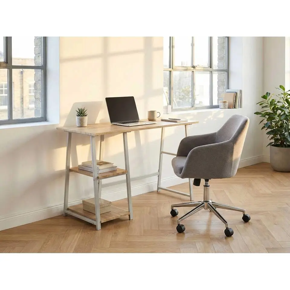 Bureau Dwayne - 120x50x73cm - met opbergruimte - eikdecor/wit