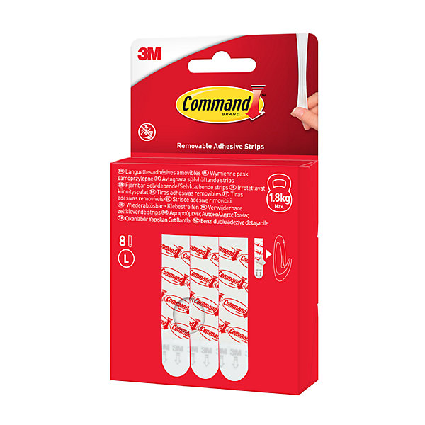 Languettes adhésives amovibles grandes 3M Command - max 1,8kg 8 paires