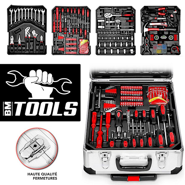 Boite d' Outils 399 pièces BM TOOLS BMT-399-PCS en Chrome Vanadium avec mallette en ALU et poignée, avec Distributeur de papier