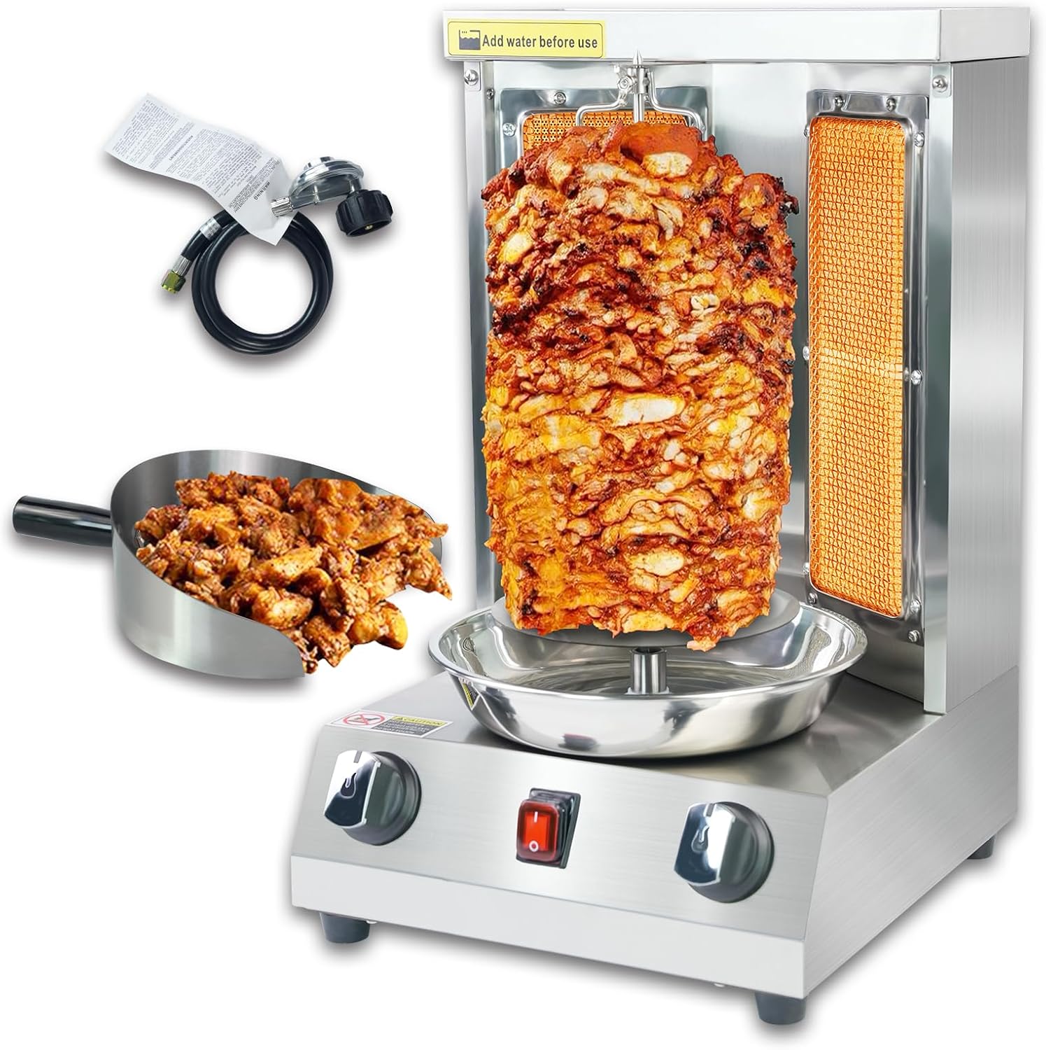 Shawarma Grill Machine Gas Vertical Rotisserie with 2 Burner Doner Kebab Gyro Grill Machine with Shovel