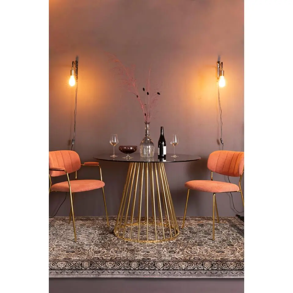 Housecraft Floris Eettafel Rond Glas 110 cm Goud