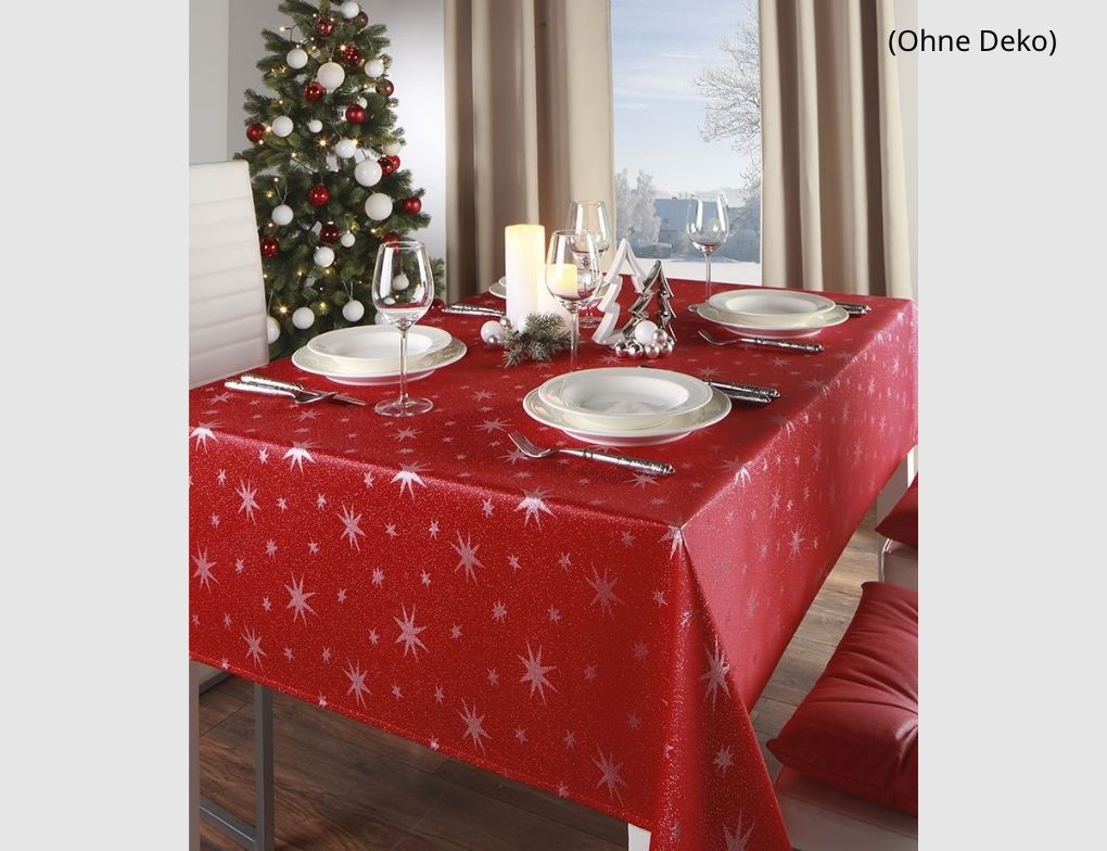 Tischdecke Sterne Jacquard mit Fleckschutz Rot