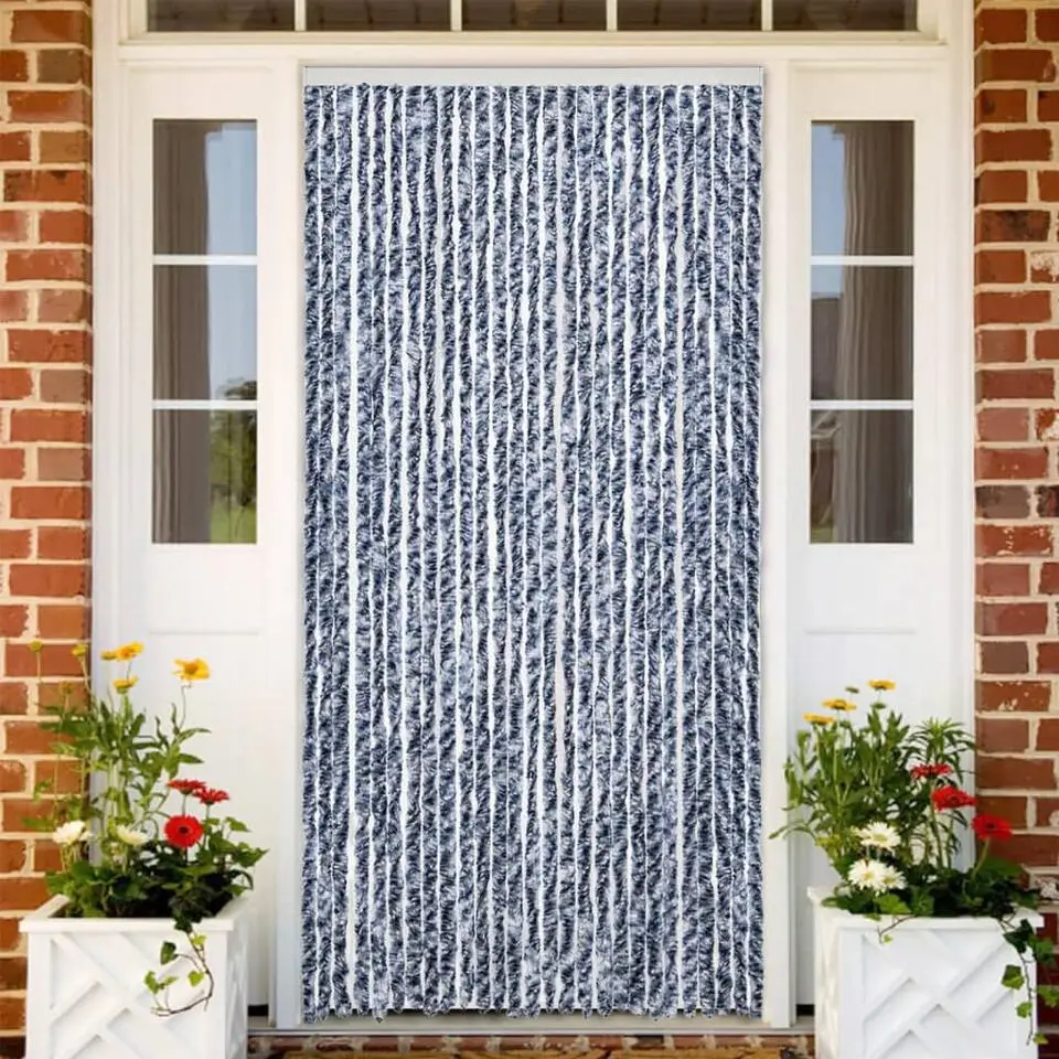 vidaXL - Vliegengordijn voor terrasdeur - Blauw en wit - Chenille - 100x230 cm