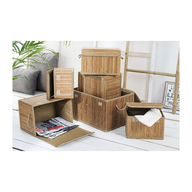 Opbergmand met deksel - bamboe - 16x24x14 cm