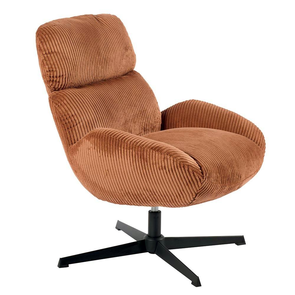 Fauteuil confort pivotant en velours côtelé terracotta IENA