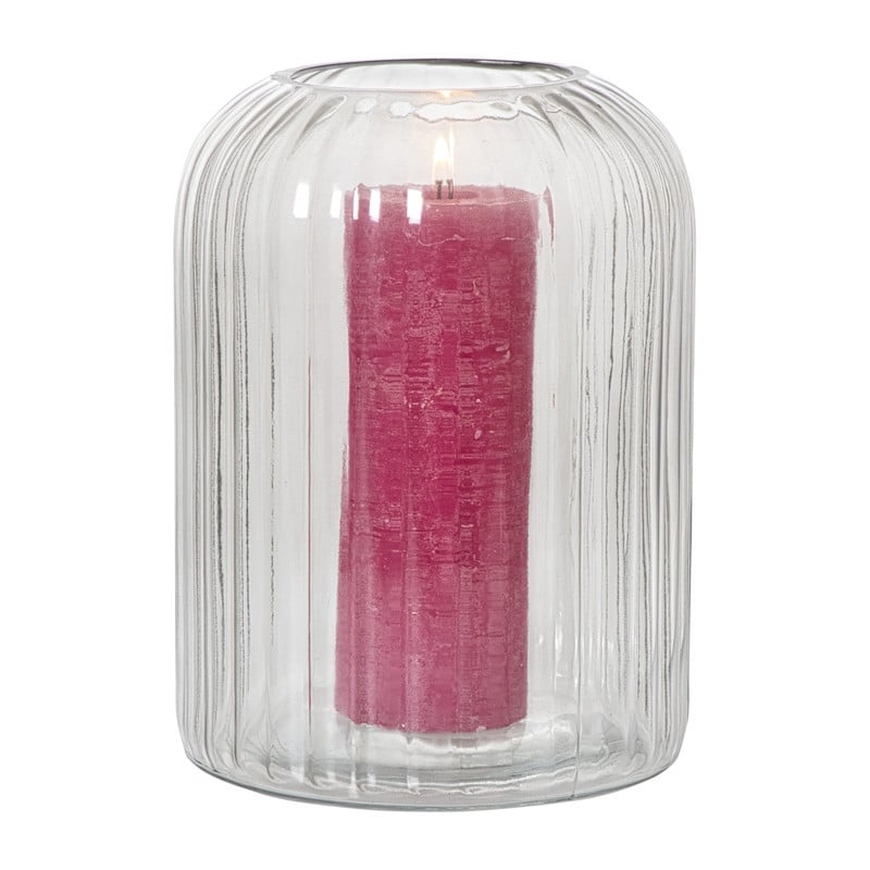 Windlicht ribbel groot - grijs - &Oslash;17.7x23.5 cm