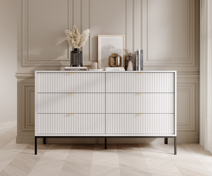 Komoda NEW w stylu glamour KS154 - biała   st. czarny