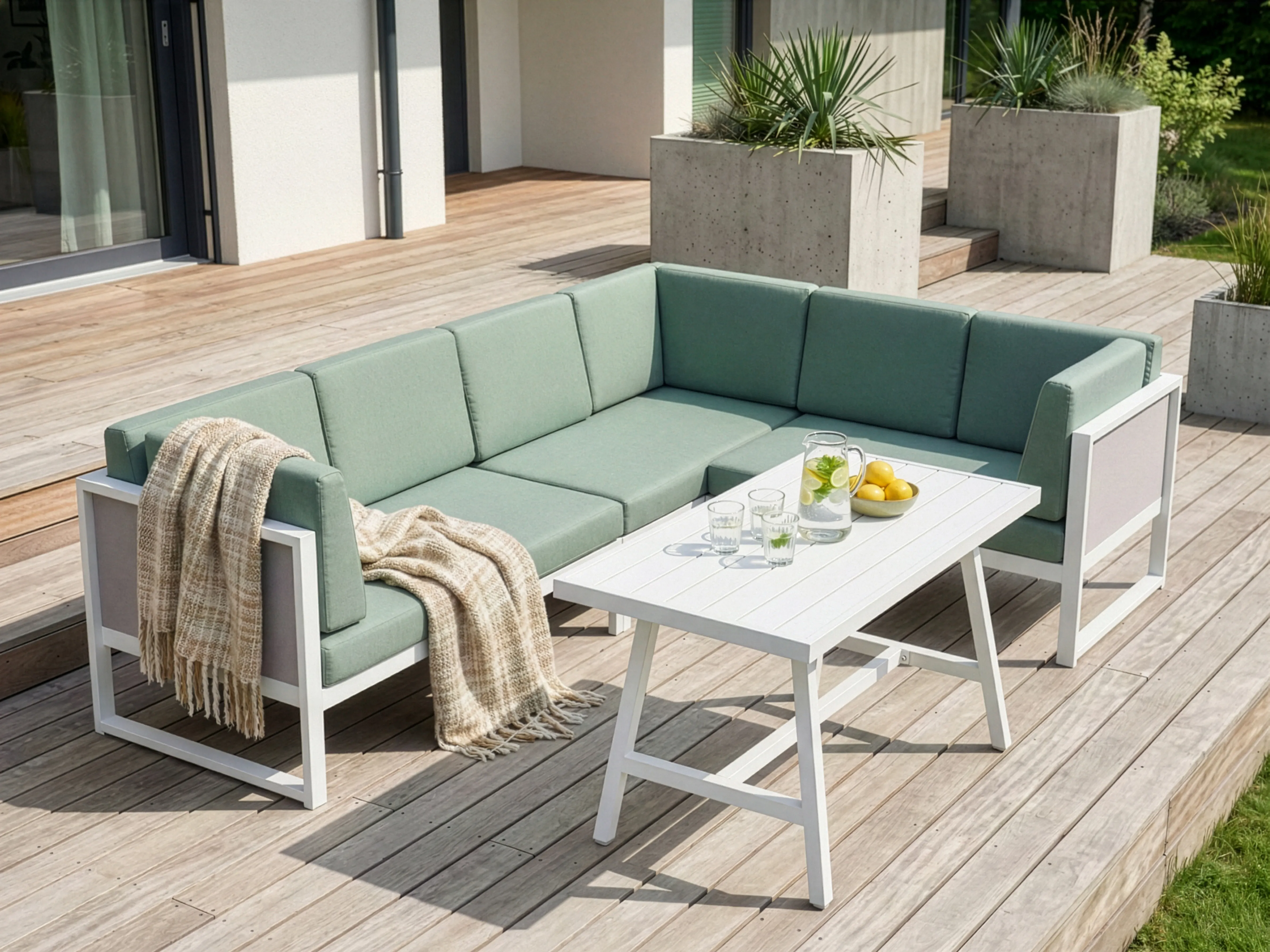 Garden Corner Sofa with Table 6 Seater CASTELLA/FRATTE Left Hand Metal Green