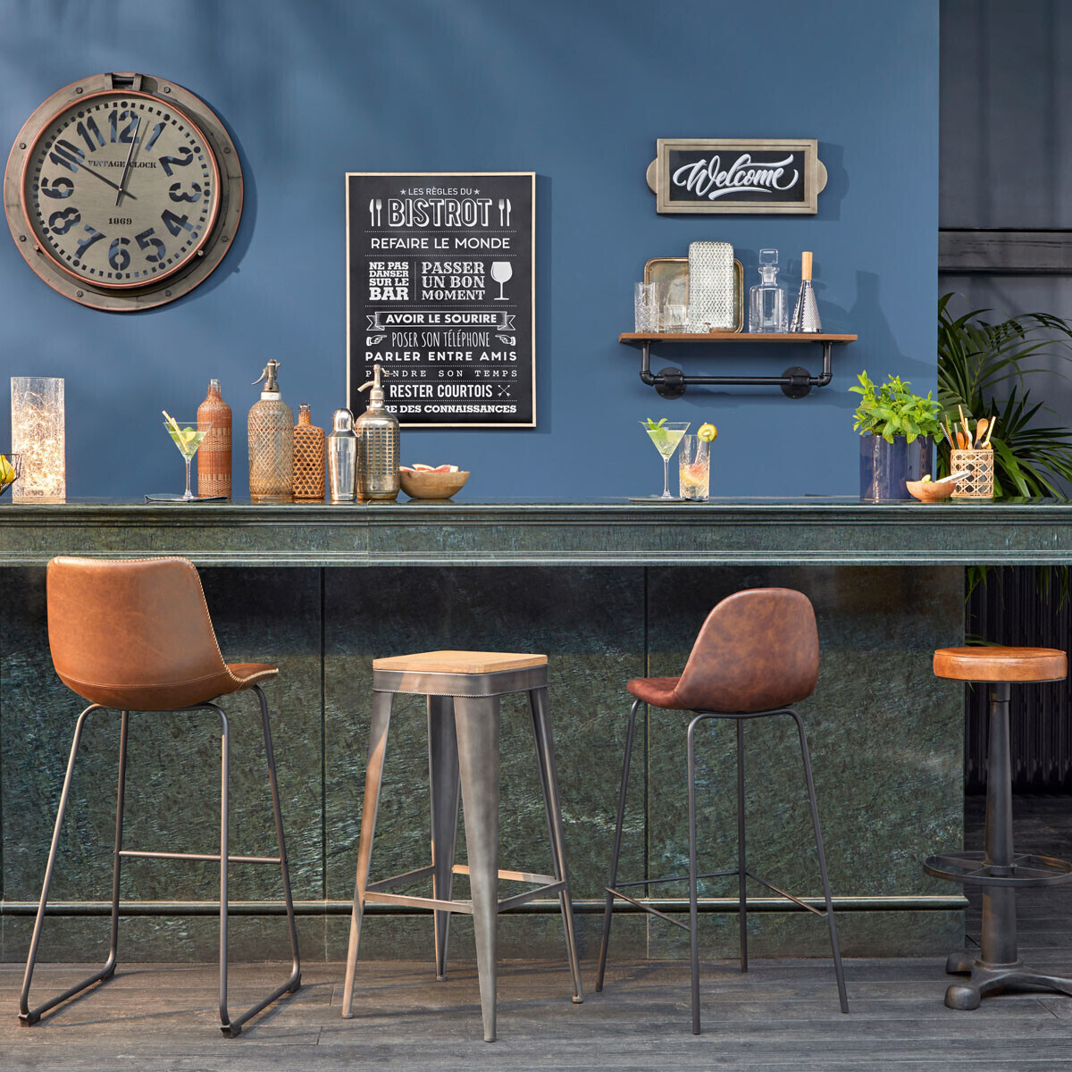 Set of 2 bar stools "Vladi" Brown