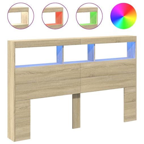 NNEVL Headboard Cabinet with LED Sonoma Oak 160x17x102 cm