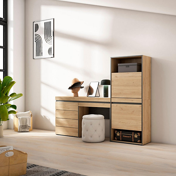 Meuble à chaussures 187x35x145cm commode buffet coiffeuse chêne
