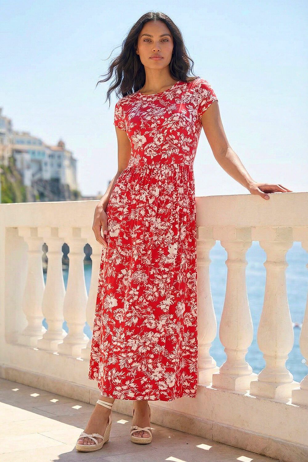 Roman Floral Print Stretch Midi Dress