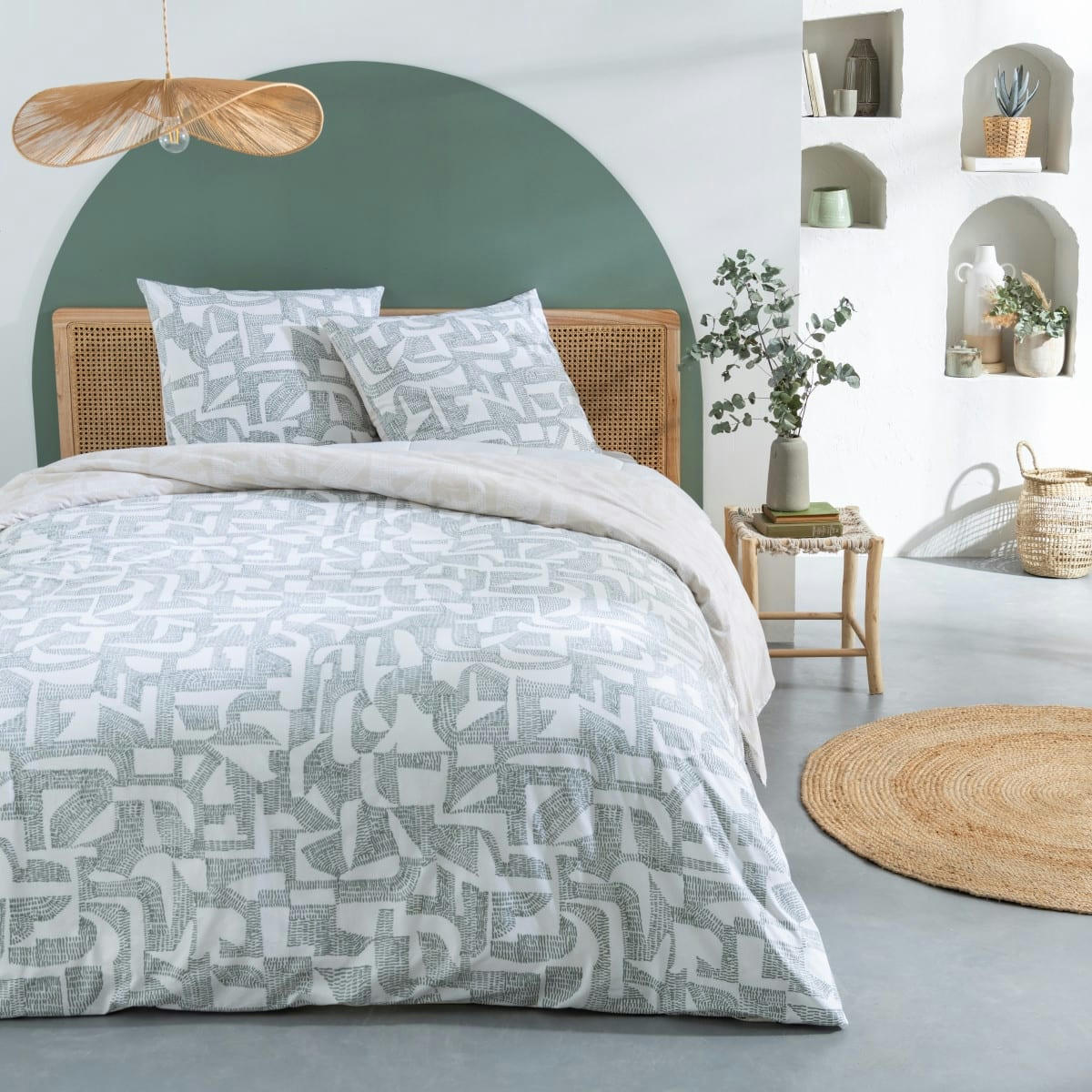 MAYA - Parure de lit 2 personnes coton  imprimé vert 240x220cm