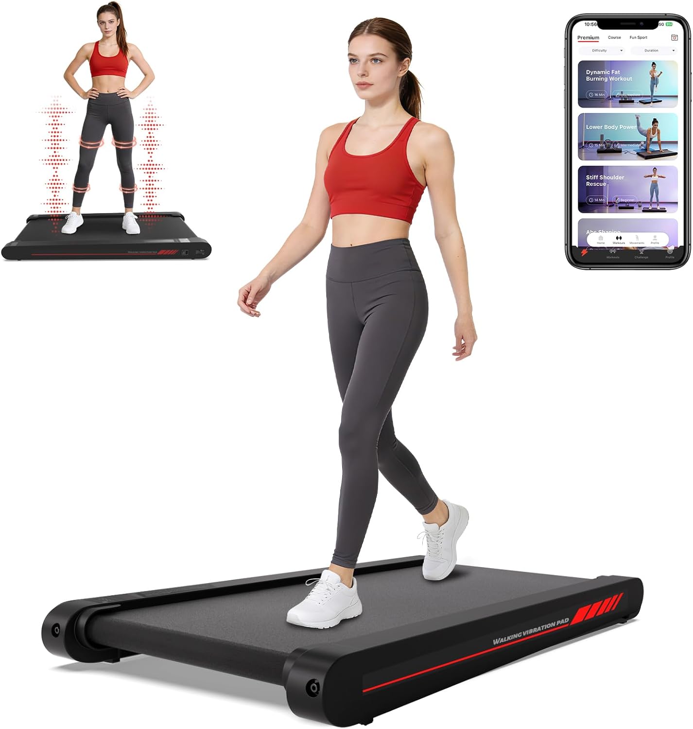 Freepi Walking Vibration Pad Treadmill,3 in 1 Under Desk Vibration Treadmill,Portable Treadmill for Home