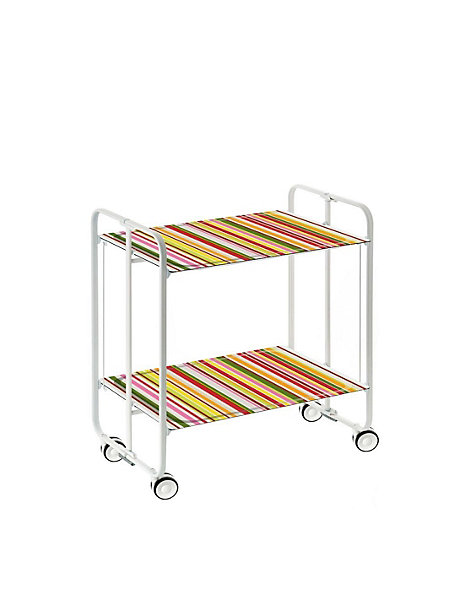 Desserte pliante BAUHAUS avec roulettes, Structure blanche, 2 niveaux, 4 positions