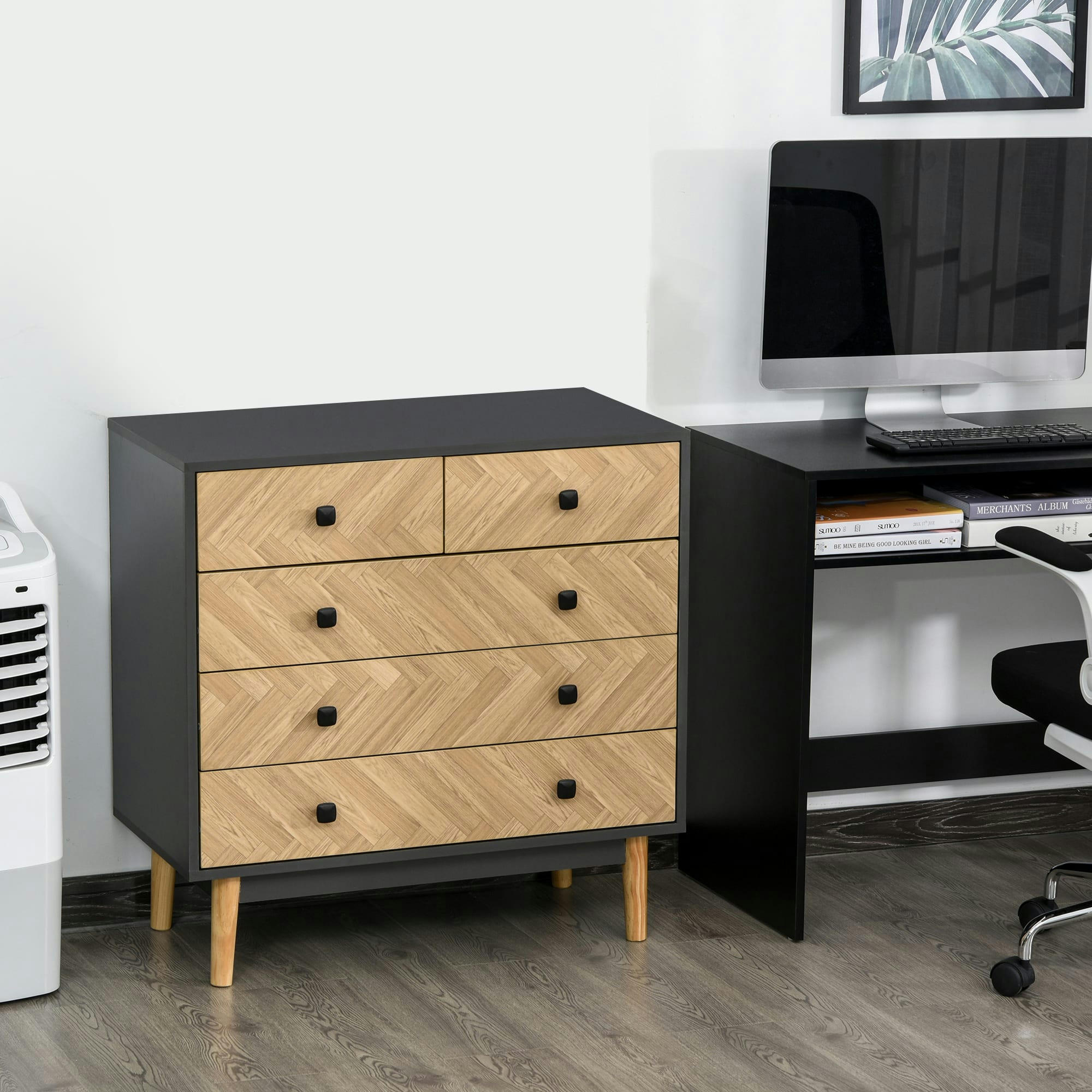 - Commode 5 tiroirs design scandinave graphique