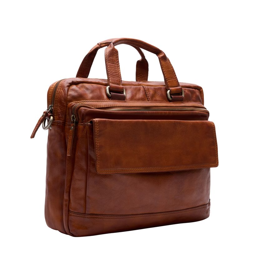 Manfield Cognac leren laptoptas 16 inch