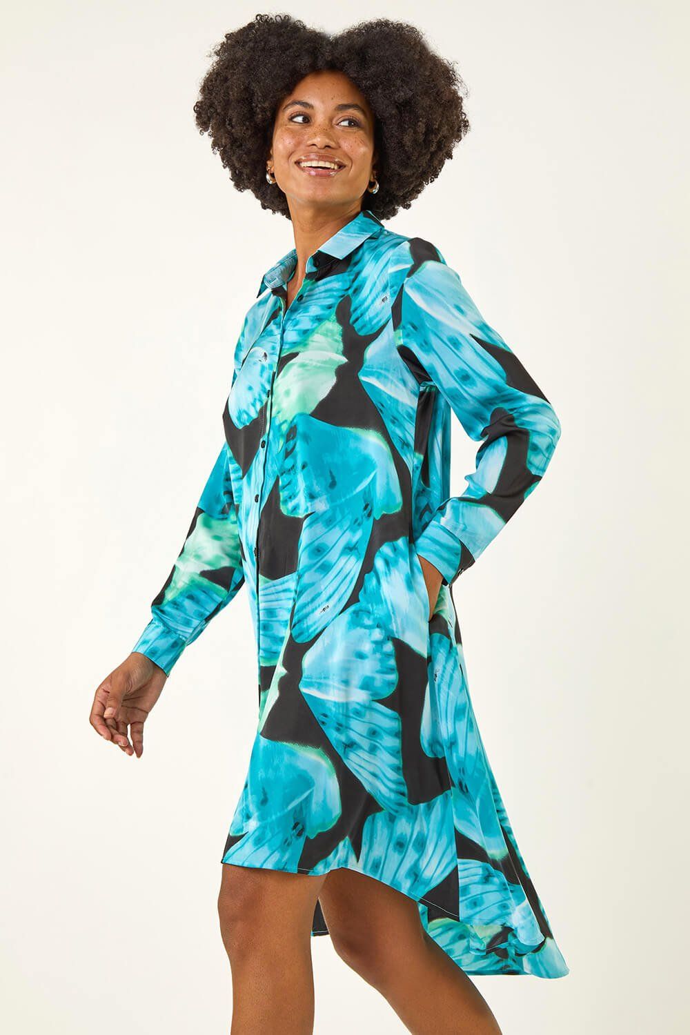 Roman Abstract Print High Low Shirt Dress
