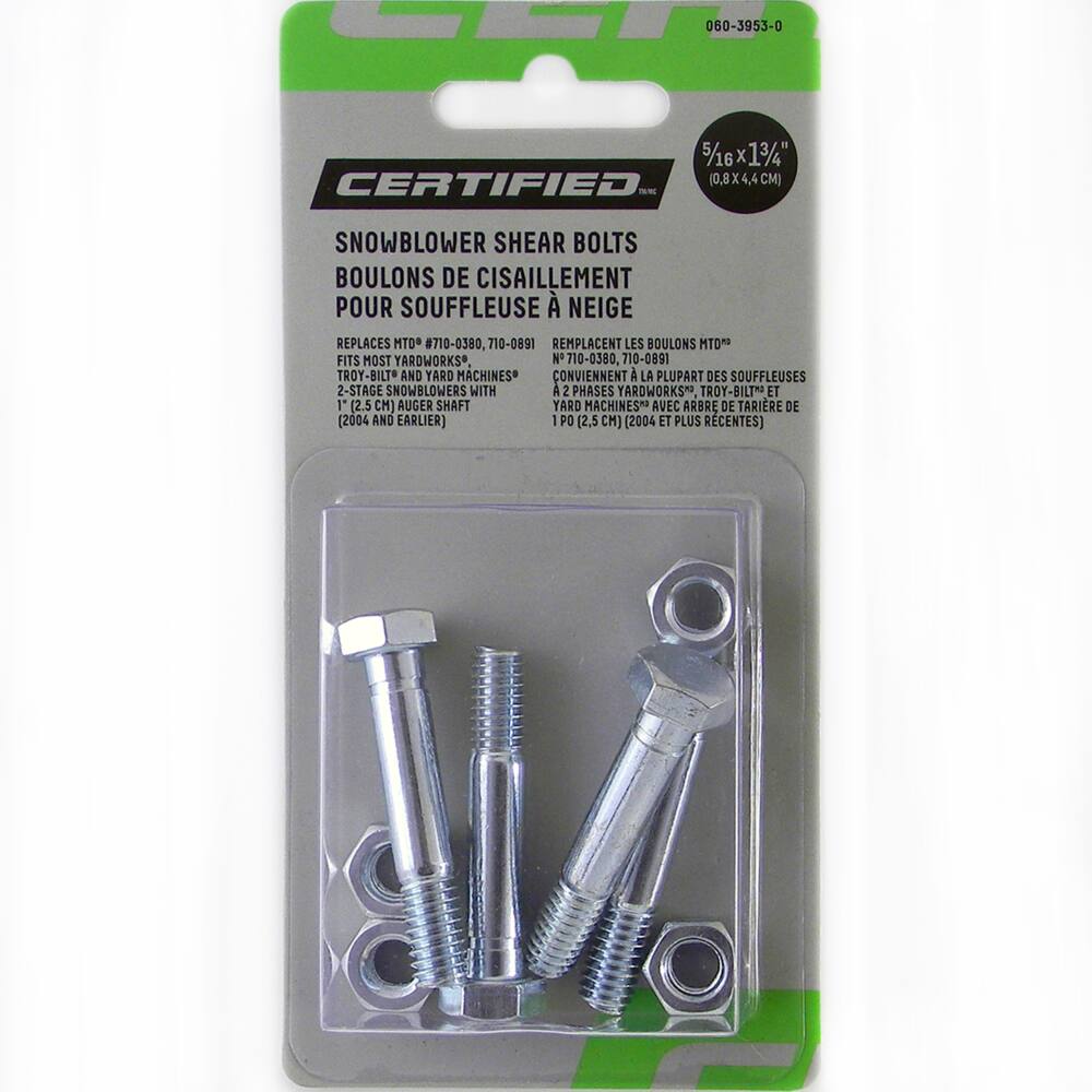 Certified Snowblower Replacement Shear Bolt, 4 Pk., 5/16 x 1.75-in