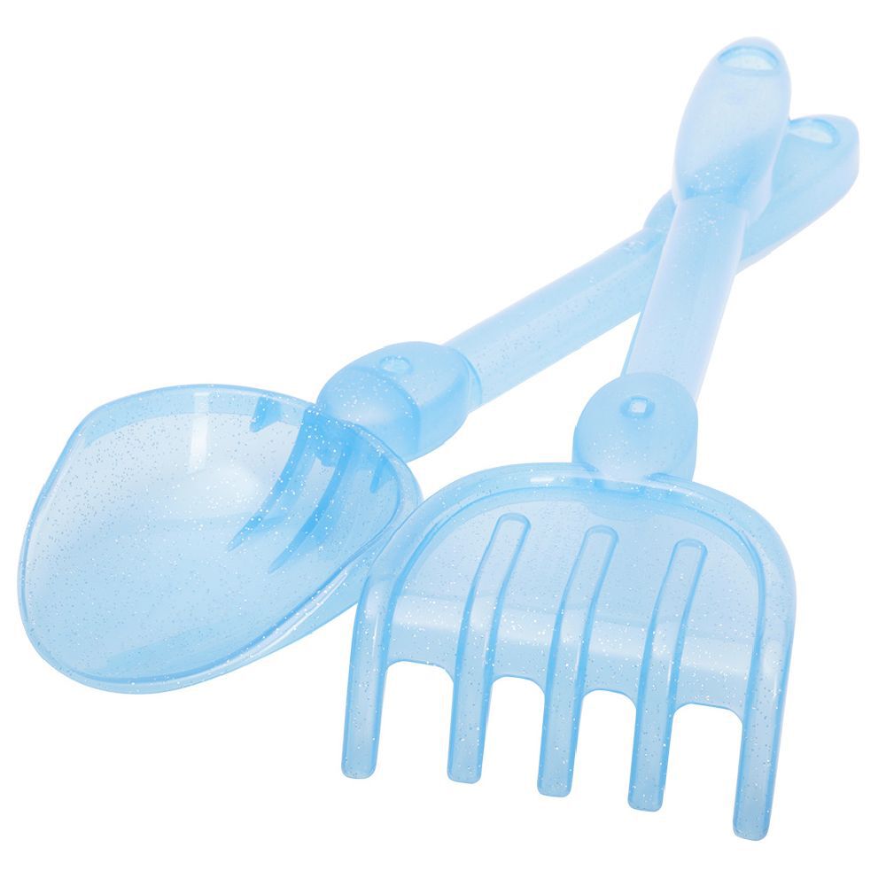 Pelle et râteau de plage plastique pailleté L30cm (3 modèles)