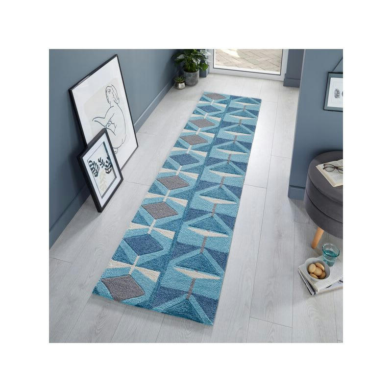 KODIAC - Tapis de couloir en polyester bleu 60 x 230