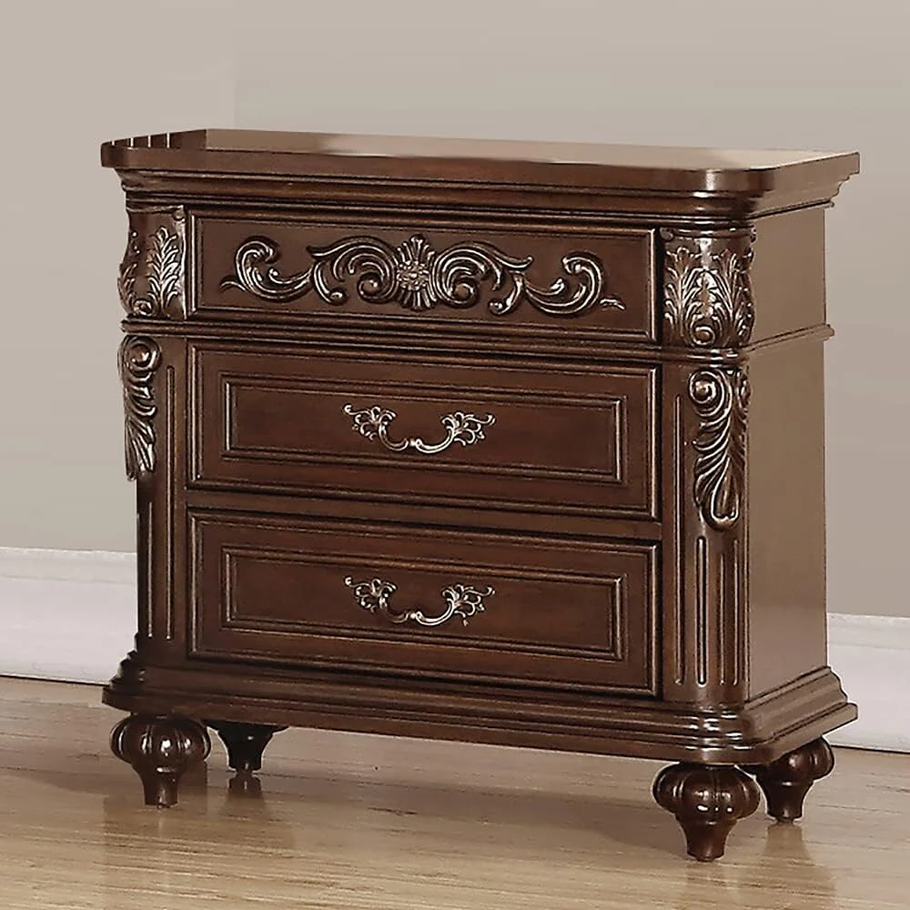 Traditional Antique 1pc Nightstand Bedroom Furniture Veneer 2-Drawers Hanging Pull Bedside Table