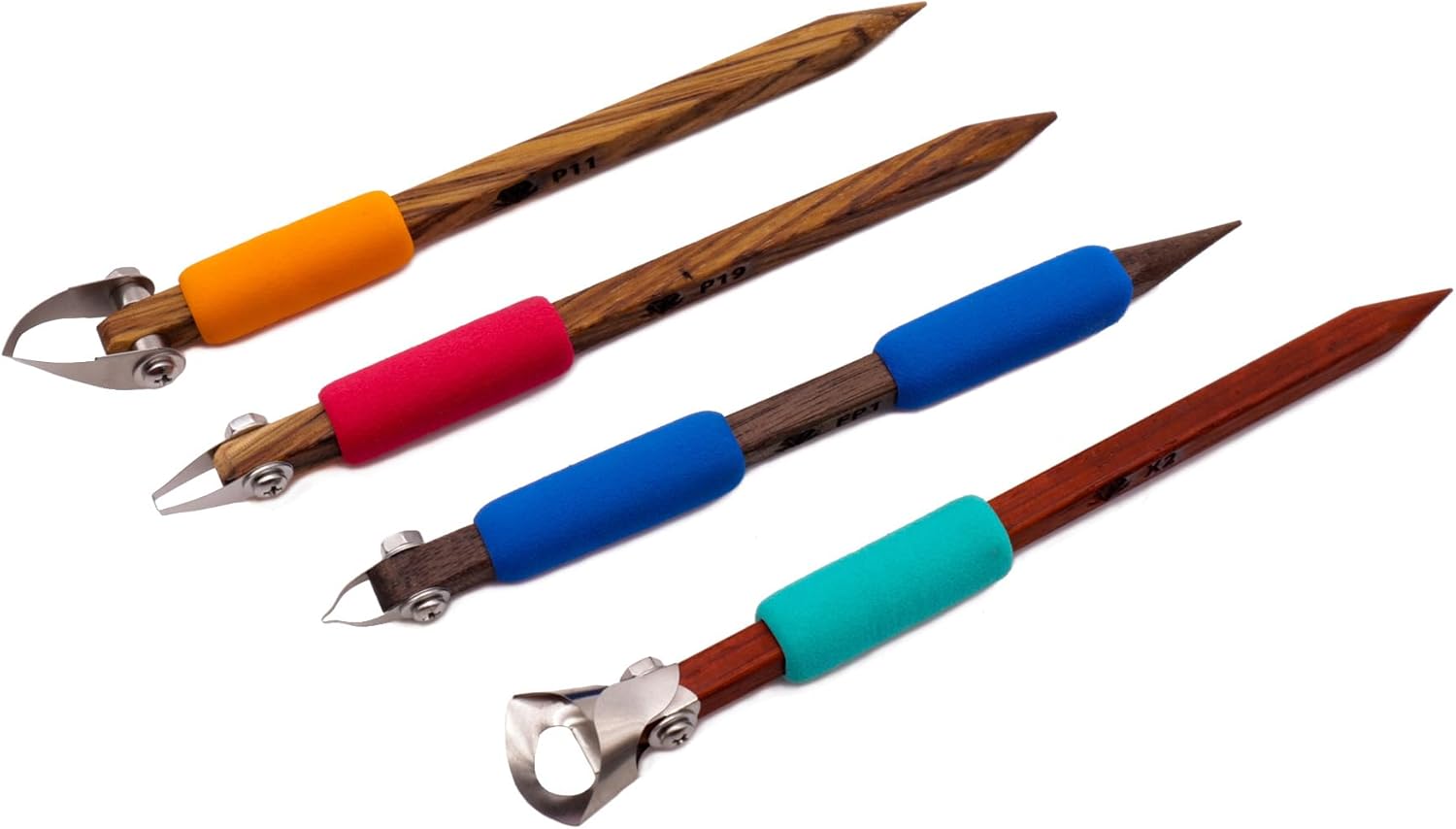 The Original DiamondCore Tools: 4-Pack Pottery Carving Tool Set ‚ P11, P19, FP1, X2, Clay Carving, Ceramic Sculpting, Sgraffito, Relief Fluting (Set 2)