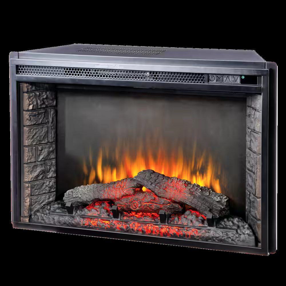 For Living  Electric Fireplace Insert, 28-in, 1400W, 5-level LED flame settings, Includes Remote Control, Black