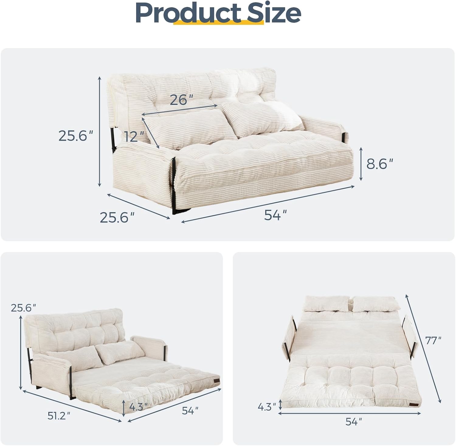 MAXYOYO Adjustable Floor Sofa Couch, Multi-Functional Bean Bag Bed, Loveseat Floor Couch Foldable Lazy Sofa Sleeper Bed for Reading Living Room, Beige