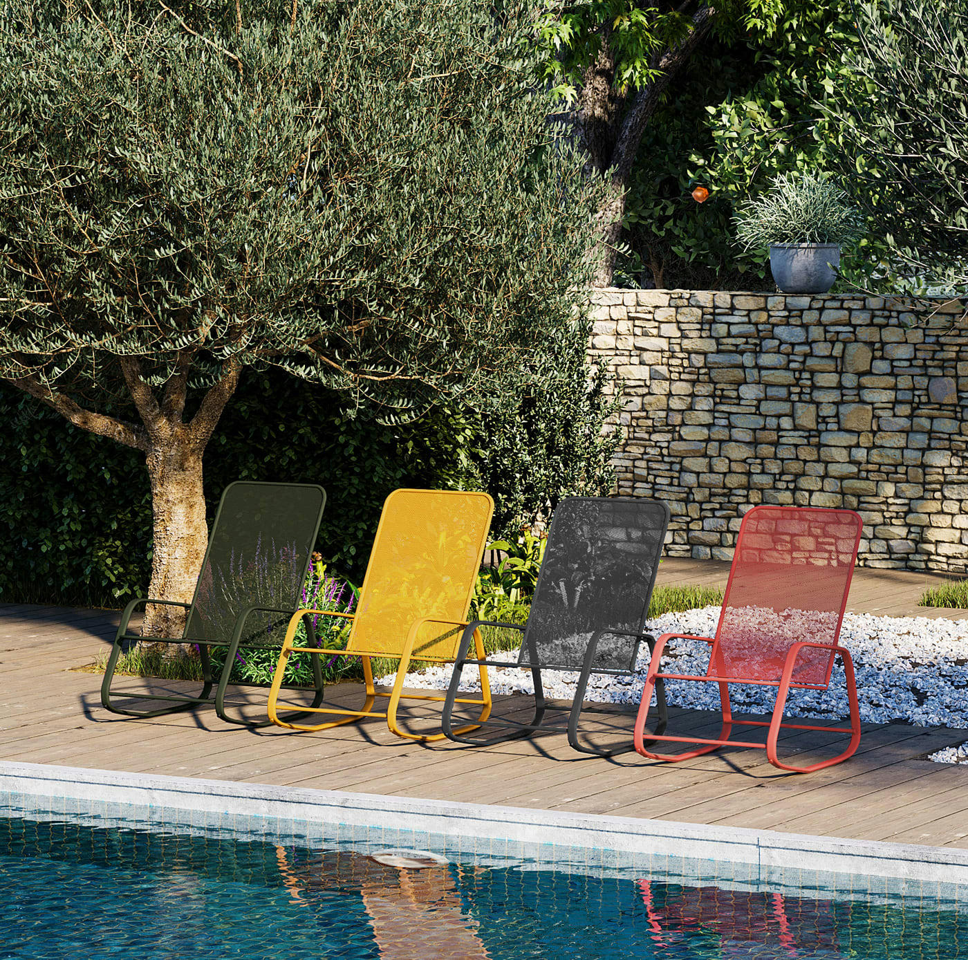 POP - Fauteuil à bascule en acier terracotta