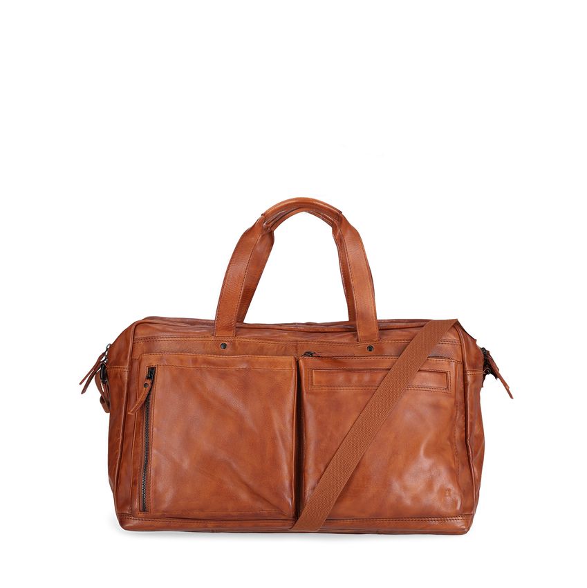 Manfield Cognac leren weekendtas